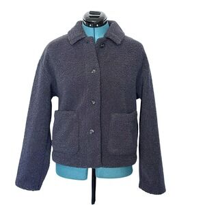 Uniqlo Jacket Womens Small Dark Gray Sherpa Fleece Button Front Coat Warm Casual